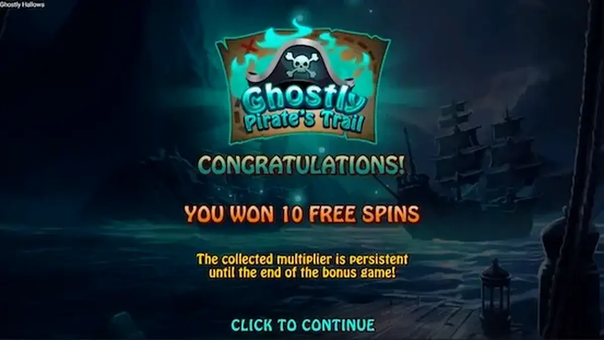 Tampilan layar permainan slot Ghostly Hallows dengan tema kapal hantu dan bajak laut kerangka.
