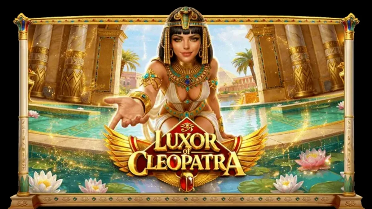 Tampilan visual slot Luxor of Cleopatra dengan latar belakang istana Mesir yang mewah dan simbol-simbol emas.
