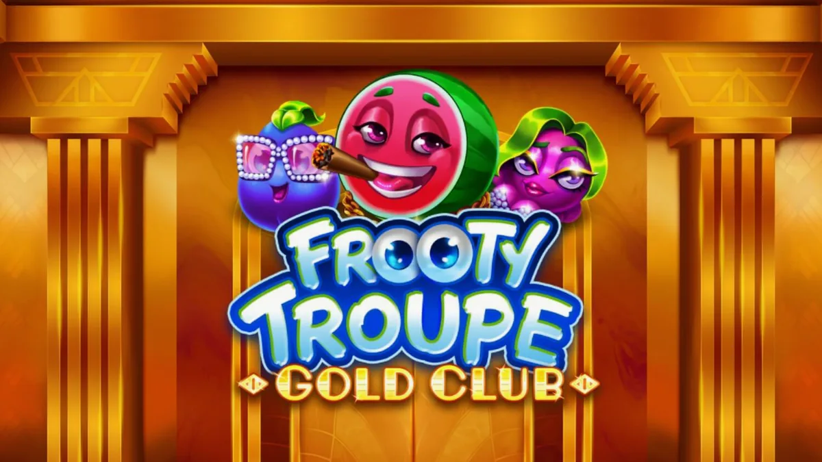 Tampilan visual slot Frooty Troupe – Gold Club dengan tema mewah dan simbol buah emas